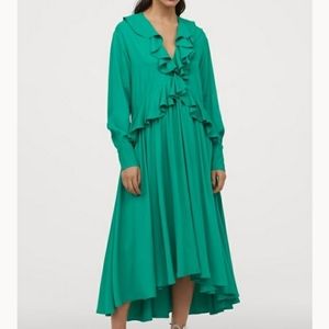 H&M EMERALD GREEN FLOUNCED DRESS
